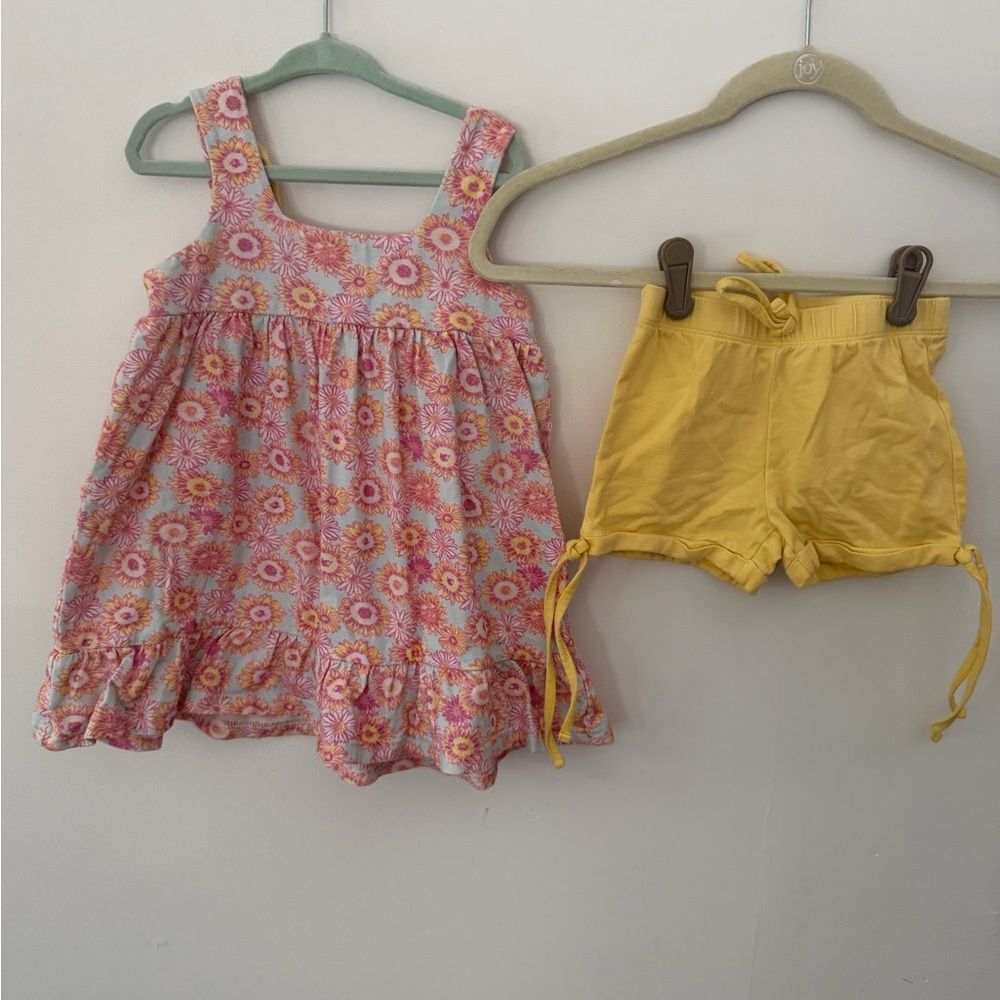Girls' Pink Floral Tank dress & Yellow Shorts Matching Set size 4T